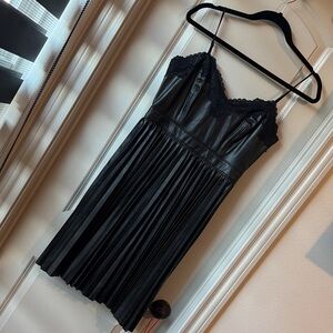 Adorable faux leather pleated mini dress